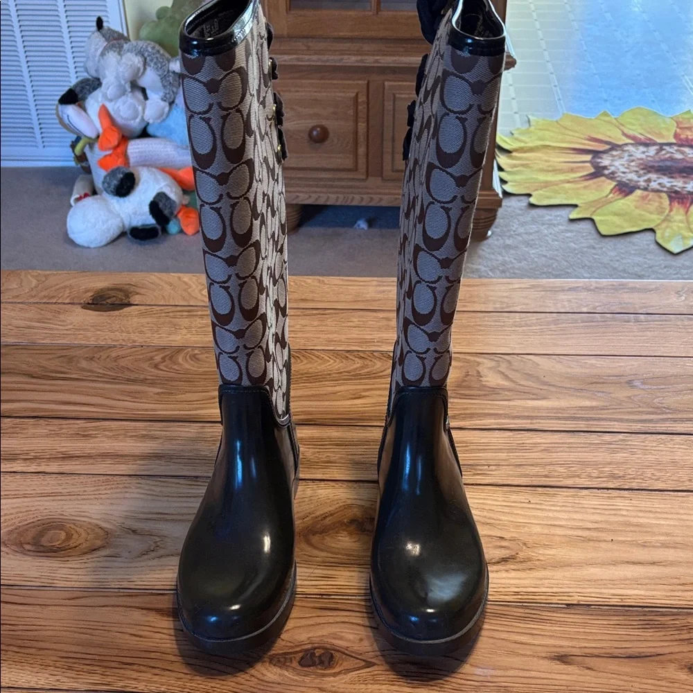 Coach Black and Brown Patterned Rain Boots - Picture 5 of 9